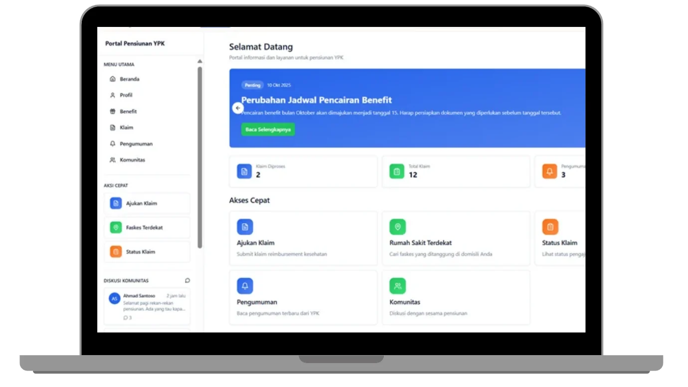Pension management portal prototype shown on a laptop