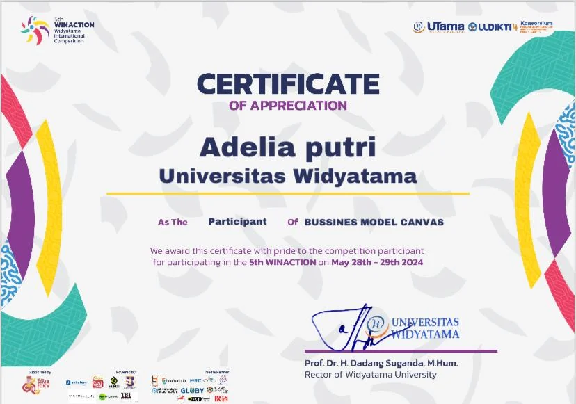 5th WINACTION Business Model Canvas participant certificate